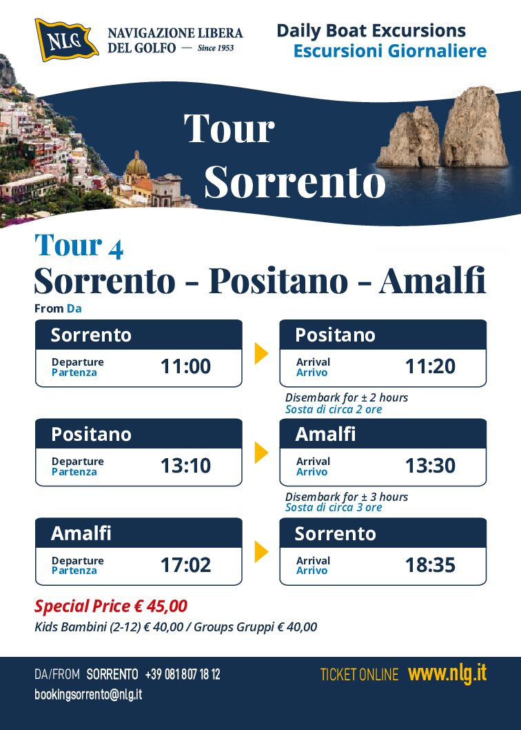 Tour(4) from Sorrento to Positano and Amalfi